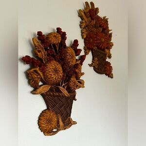 Set of 2 Vintage Burlwood Wall Hangings